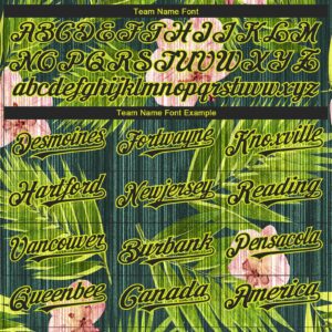 Custom Black Neon Yellow 3D Pattern Design Hawaii Tropical Palm Leaves With Orchids Authentic Baseball Jersey 3 3DPattern1426 3