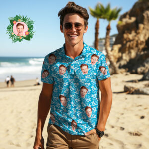 Men's Custom Face Polo Shirt Blue Crush Personalized Hawaiian Golf Shirts Gift for Him 1 CTS2463 1
