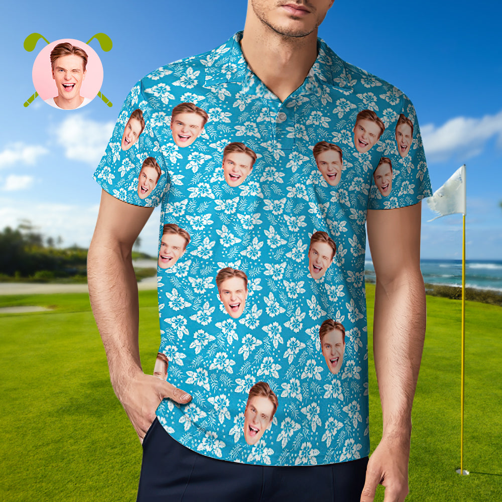 Men’s Custom Face Polo Shirt Blue Crush Personalized Hawaiian Golf Shirts Gift for Him Men’s Custom Face Polo Shirt Blue Crush Personalized Hawaiian Golf Shirts Gift for Him