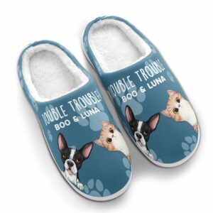 Double Trouble Personalized Slippers Mothers Day Funny Birthday Gift For Pet Lovers Dog Mom Cat Dad Dog Cat Owners 2