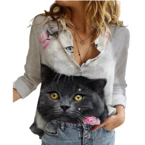 Animal 3D Printing Women’s Long Sleeve Button Shirt
