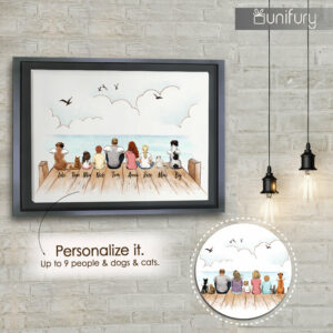 Personalized gifts with the whole family & dogs & cats Framed Canvas – UP TO 9 PEOPLE & PETS