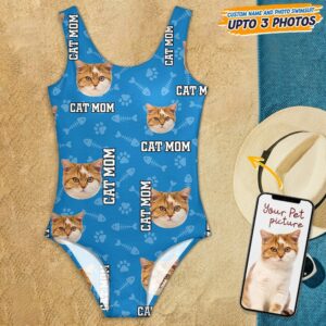 Custom Cat Photo With Accessory Pattern Swimsuit