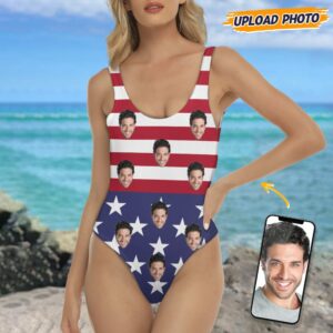 Custom Face Photo With Flag Pattern Swimsuit