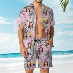 Custom Face on Hawaiian Set Palm Tree Pineapple Beach Holiday Hawaiian Shirt & Summer Shorts Set 5 hawaiian set 1gg sds gifts for birthday gifts for anniversary custom face on hawaiian set palm tree pineapple beach holiday hawaiian shirt summer shorts set 36245061435561