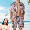 Custom Face on Hawaiian Set Palm Tree Pineapple Beach Holiday Hawaiian Shirt & Summer Shorts Set